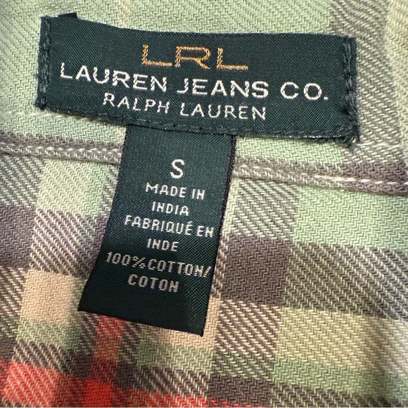 Lauren Ralph LRL Flannel Shirt Sz Small Button Up Plaid Sage long Sleeve - Picture 4 of 9